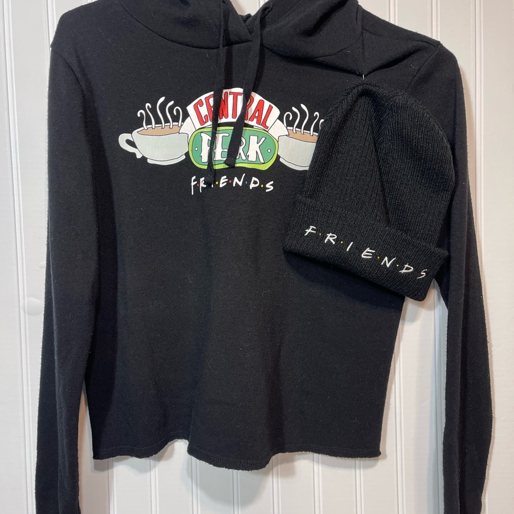 FRIENDS Black hooded Sweater with Hat Set size Medium